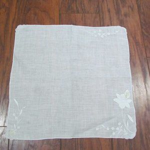 Vintage Handkerchief/Hankie White Flower Embroidered Linen Burmel Original